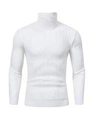 ThinkSTEM Herren Rollkragen Pullover Langarmshirt Feinstrick Sweater Slim Fit Basic Weiß