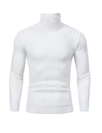 Herren Pullover Rollkragen Langarmshirt Feinstrick Sweater Rollkragen Freizeit Slim fit Basic Männer Pullover Weiß M