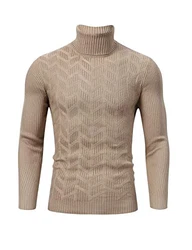 ThinkSTEM Herren Rollkragen Pullover Langarmshirt Feinstrick Sweater Slim Fit Basic Khaki