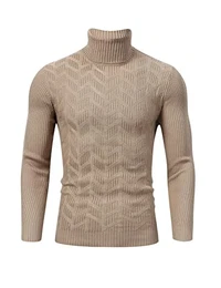 Herren Rollkragen Pullover Langarmshirt Feinstrick Sweater Rollkragen Freizeit Slim fit Basic Männer Pullover Khaki M