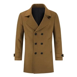 Wollmantel Herren Winter Zweireihig Midimantel Winterjacke Mittellang Warm Herrenmantel für Business Khaki M