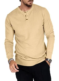 Herren Pullover Button V-Ausschitt Strickpullover Klassischer Pullover Sweatshirt 100% Baumwolle Slim Fit Khaki M