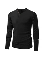 Jolicloth Herren Pullover Button V-Ausschnitt Strickpullover Klassischer Pullover Sweatshirt Slim Fit Schwarz