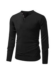 Herren Pullover Button V-Ausschitt Strickpullover Klassischer Pullover Sweatshirt 100% Baumwolle Slim Fit Schwarz M