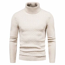 Herren Strickpullover Warme Winter Rollkragenpullover Freizeit Slim Fit Basic Sweatshirt Baumwolle Longsleeve Pullover Solid für Männer Sweatshirt, A Khaki, EU M = Etikett L