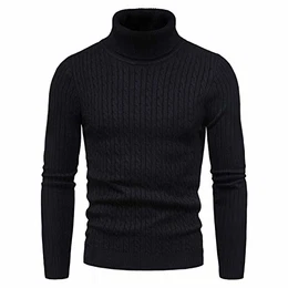 Herren Strickpullover Warme Winter Rollkragenpullover Freizeit Slim Fit Basic Sweatshirt Baumwolle Longsleeve Pullover Solid für Männer Sweatshirt, A Schwarz, EU M = Etikett L