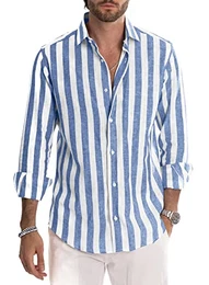 Hemd Herren Langarm Gestreiftes Freizeithemd Casual Business Regular Fit Shirts für Sommer Herbst Blau M