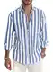 Jolicloth Hemd Herren Langarm Gestreiftes Freizeithemd Casual Business Regular Fit Shirts für Sommer Herbst Blau M