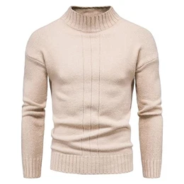 Herren Strickpullover Warme Winter Rollkragenpullover Freizeit Slim Fit Basic Sweatshirt Baumwolle Longsleeve Pullover Solid für Männer Sweatshirt, B Khaki, EU M = Etikett L