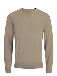 Herren JJEBASIC Knit V-Neck 12137194, Crockery, M