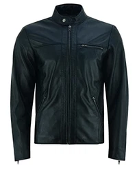 Vance Herren Echt Lederjacke Schwarz