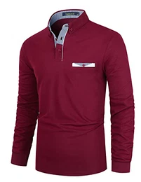 Herren Poloshirt Langarm Mode schwarz und weiß Gitter Spleiß Design T-Shirt Herbst und Winter M-3XL,Rot,M