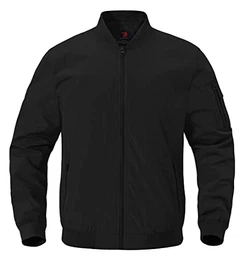 Herren Bomberjacke Leichte Übergangsjacke Blouson Windbreaker Stehkragen Baseball Fliegerjacke mit Reißverschlusstaschen(Schwarz,M)