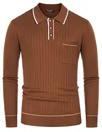 Herren Rippenstrickpullover Casual Kontrast Vintage Langarm Pullover Dunkelbraun, Mittel