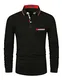GHYUGR Poloshirts für Herren Baumwolle Langarm Casual T-Shirt Kontrastblende Polohemd,Schwarz,M