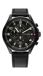 Multi Zifferblatt Quarz Uhr für Herren mit Schwarzes Lederarmband - 1792004