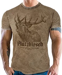 Trachten T-Thirt für Bayern Fans im Used Vintage Retro Look - Platzhirsch - Vorgewaschen, Bitte eine Nummer größer bestellen