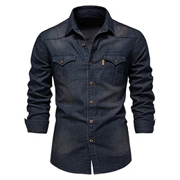 Herren Jeanshemd Langarm Baumwolle Jeans Cardigan Casual Slim Fit Hemden Herren Tops Kleidung,Blau,M
