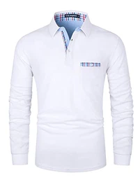 Poloshirt Herren Langarm Getäfelt T Shirts Männer Hemd T-Shirt Slim Fit Golf Sports,Weiß,M