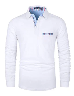 LIUPMWE Poloshirt Herren Langarm Getäfelt T Shirts Männer Hemd T-Shirt Slim Fit Golf Sports Weiß