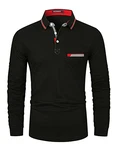 LIUPMWE Poloshirt Herren Langarm Getäfelt T Shirts Männer Hemd T-Shirt Slim Fit Golf Sports Schwarz