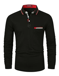 LIUPMWE Poloshirt Herren Langarm Getäfelt T Shirts Männer Hemd T-Shirt Slim Fit Golf Sports Schwarz