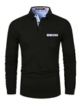 LIUPMWE Poloshirt Herren Langarm Getäfelt T Shirts Männer Hemd T-Shirt Slim Fit Golf Sports Schwarz