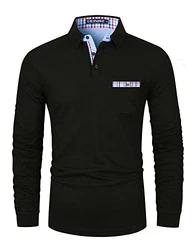 LIUPMWE Poloshirt Herren Langarm Getäfelt T Shirts Männer Hemd T-Shirt Slim Fit Golf Sports Schwarz
