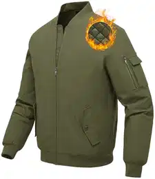 Herren Winterjacke Bomber Jacke Durchgehender Reißverschluss Winddichte Gestepptem Wintermantel Herbst Übergangsjacke Windbreaker Armeegrün XL