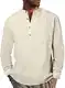 Meilicloth Hemd Herren Henley Shirt Baumwolle Frühling Sommer Langarm T-Shirts Freizeithemd Regular Fit Casual Beige M
