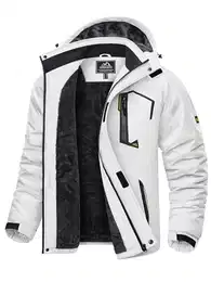 Skijacke Herren Winddicht Softshelljacke Winter Warm Outdoorjacke mit Kapuze Wasserabweisend Atmungsaktiv Übergangsjacke für Snowboard Wandern Weiß M