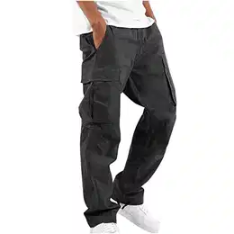 Herren Leinenhose Jogger Cargo Pants Combat Hose Hose Arbeitshose Elastische Taille Sporthose Freizeithose Wanderhose Schwarz XXL