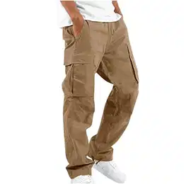 Jogginghose Herren Lange Sportliche Combat Hose Hose Arbeitshose mit Kordelzug Fitness Hosen Slim Fit Freizeithose Klassisch Geschnitten Khaki M