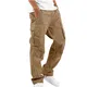 Jogginghose Herren Lange Sportliche Combat Hose Hose Arbeitshose mit Kordelzug Fitness Hosen Slim Fit Freizeithose Klassisch Geschnitten Khaki M