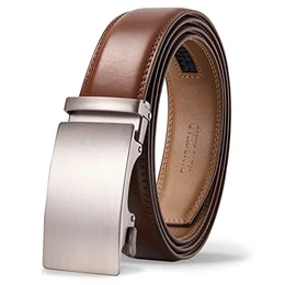Gürtel Herren,Braun Ledergürtel Ratsche Automatikschließe für Herren Business Anzug Jeans, 35mm Gürtel,Größe Einstellbar 26-GANYI-115