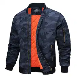 Herren Winterjacke Bomberjacke Winter Windjacken mit Reißverschluss Übergangsjacke Warme Fleecejacke Dick Stehkragen Jacke für Wandern Schwarz Camo M