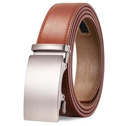 Gürtel Herren,Braun Ledergürtel Ratsche Automatikschließe für Herren Business Anzug Jeans, 35mm Gürtel,Größe Einstellbar 115cm