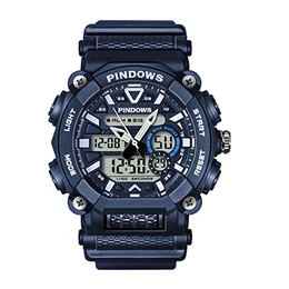 Sportuhr FüR Herren Analog Digita, Led Hintergrundbeleuchtung Wasserdicht Elektronische Armbanduhr, Multifunction Analog Quarz Dual Display Chronograph,Blau