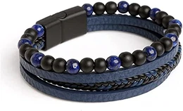 Herren Premium Armband Edelstahl Armband Blau und Schwarz Mischfarbe Handgeflochten Herren Armband Tigerauge Armband Perlen Titan Stahl Armband Herren Edelstahl Magnetschnalle
