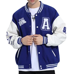 Herren College Jacke Übergangsjacke Damen Freizeit Jacke Harajuku Stil Sportjacke Streetwear Stehkragen Herbst Frühling mit Taschen(Blau,M