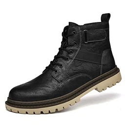 Stiefel Herren Motorradstiefel mit Zipper Stiefeletten Atmungsaktiv Lässige Leather Boots Rundkopf Kurze Stiefel Outdoor rutschfeste Springerstiefel