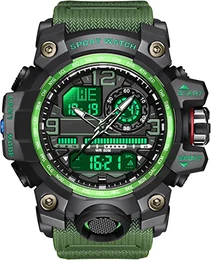 Militär Große Armbanduhr Herren Uhren Analog Digitaluhr 5 ATM wasserdichte Outdoor Taktische Sportuhr mit Wecker Datum 12/24H LED Stoppuhr für Männer Jungen Silikonband
