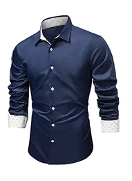 Herren Hemd Businesshemd Langarm Freizeithemd Herrenhemden Casual Regular Fit Unifarben Stretch Langarm Männer Hemden Bügelleichtes Business Hemd Blaues Party Dress Shirt