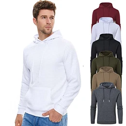 Herren Kapuzenpullover Sweatshirt Hoodie Langarm Casual Leichtem Karierten Kordelzug Jacquard mit Kapuze Weiß M