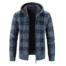 Herren Pullover Tops Herren Winter Pullover Jacke Langarm Plus Fleece Kapuze Dicker Karierter Pullover Mode Strickjacke Jacke