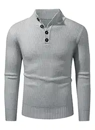 Herren Rollkragen Pullover Strickpullover Sweater Rollkragen Freizeit Slim fit Basic Männer Pullover 1/4 Knopf Grau
