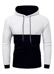 Hoodie Herren Patchwork Pullover Langarm Sweatshirt Sweatjacke Kapuzenpullover Farbblock Weiß M
