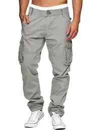 Herren Cargohose Baggy Outdoorhose Arbeitshose Hose Herren Hose Chino Cargo Hosen Herren Sporthose Casual Freizeithose Jogginghose Sweatpants Herren mit Taschen Hellgrau 32