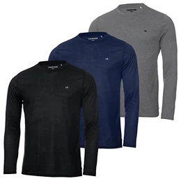 Herren Langarm-3er-Pack T-Shirt - Schwarz/Marine/Silber - M