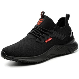 Sicherheitsschuhe Arbeitsschuhe Herren Damen Leicht Stahlkappenschuhe Sportlich Schutzschuhe rutschfeste Atmungsaktiv Stahlkappe Sneaker Schwarz 43 EU
